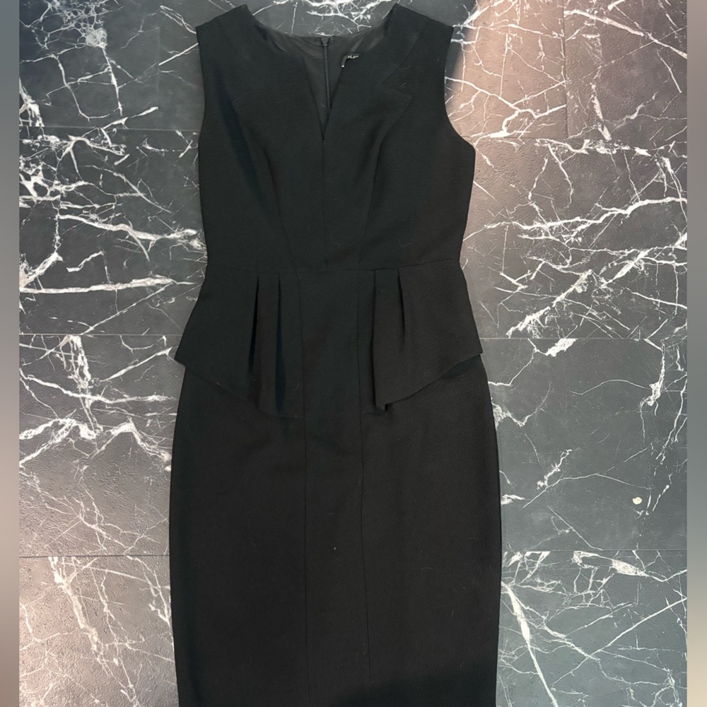 Black Halo Black Peplum Sheath Dress V-Neck Midi